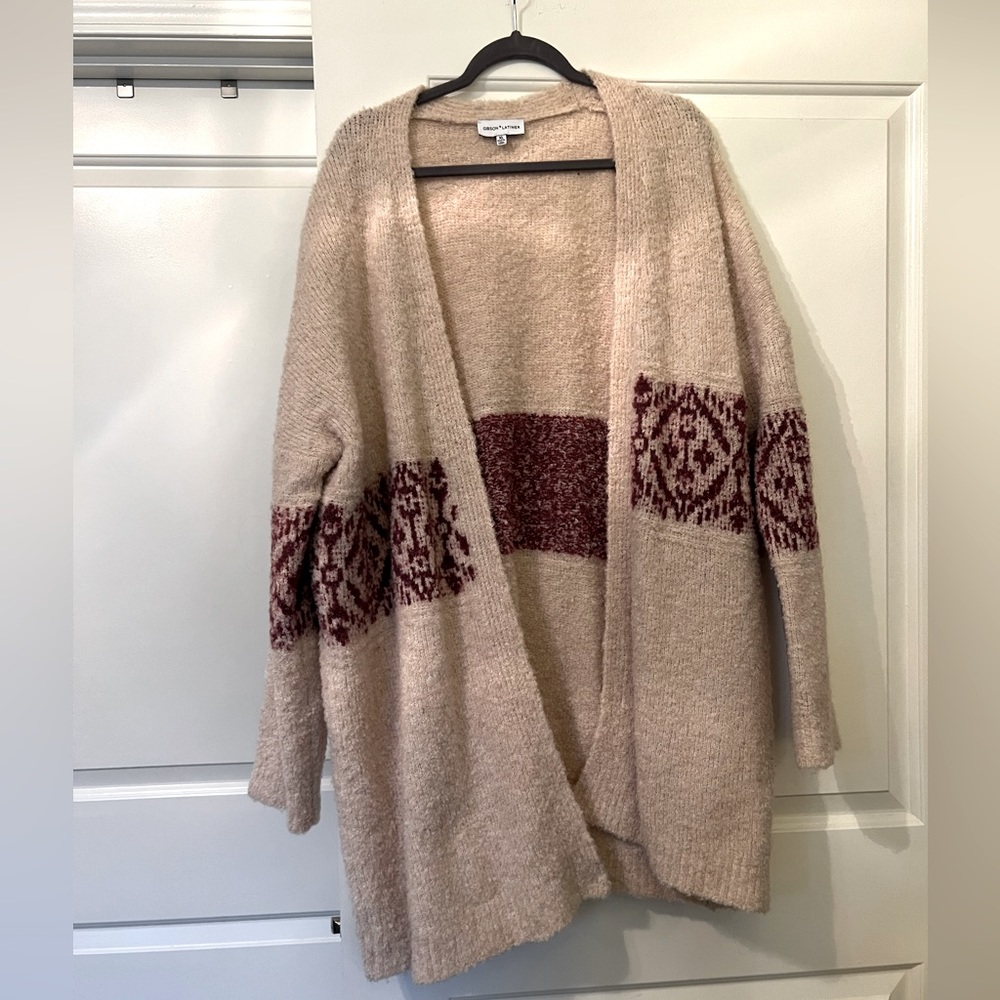 Gibson & Latimer Tan/Burgundy Long Sleeve Open Cardigan Size XL